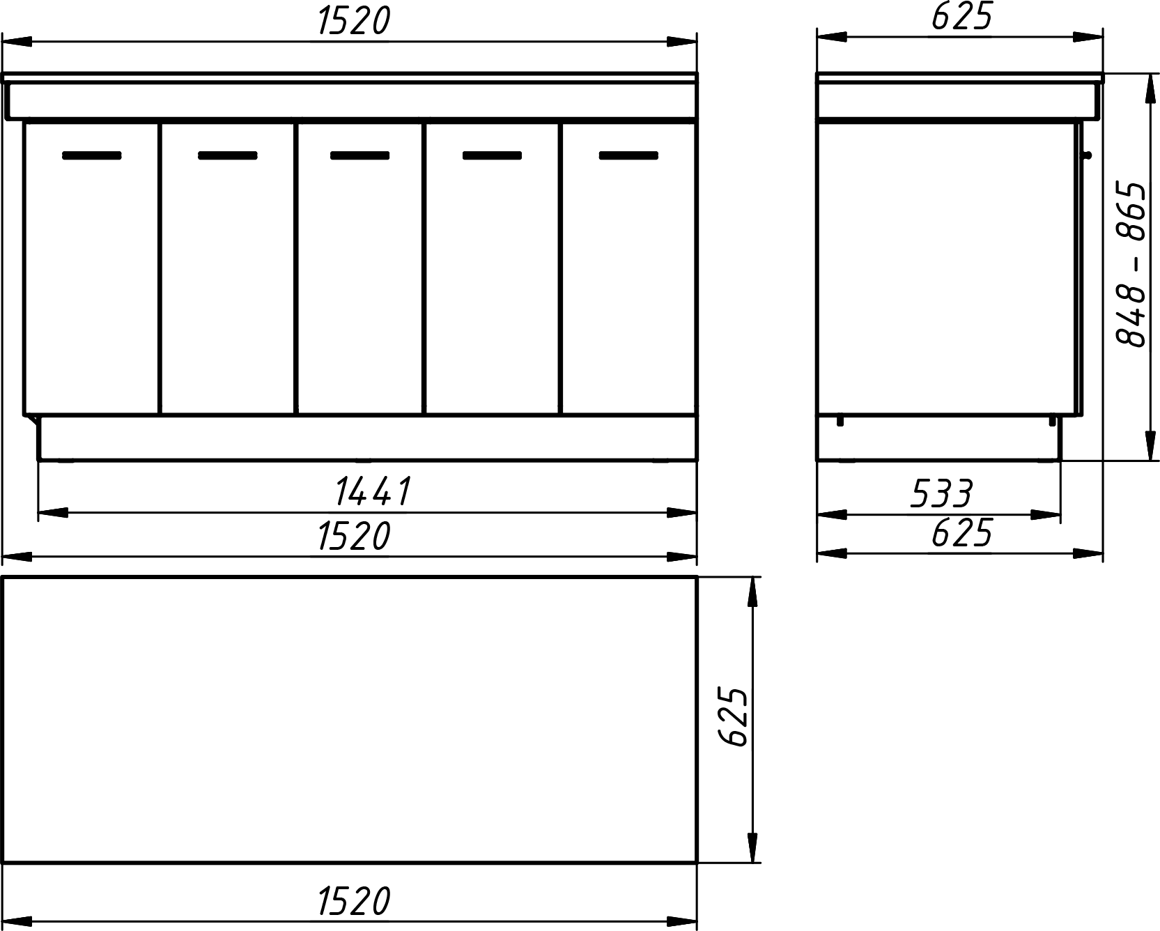 Кінцевий модуль вуличної кухні KUKO L-1500 — drawing