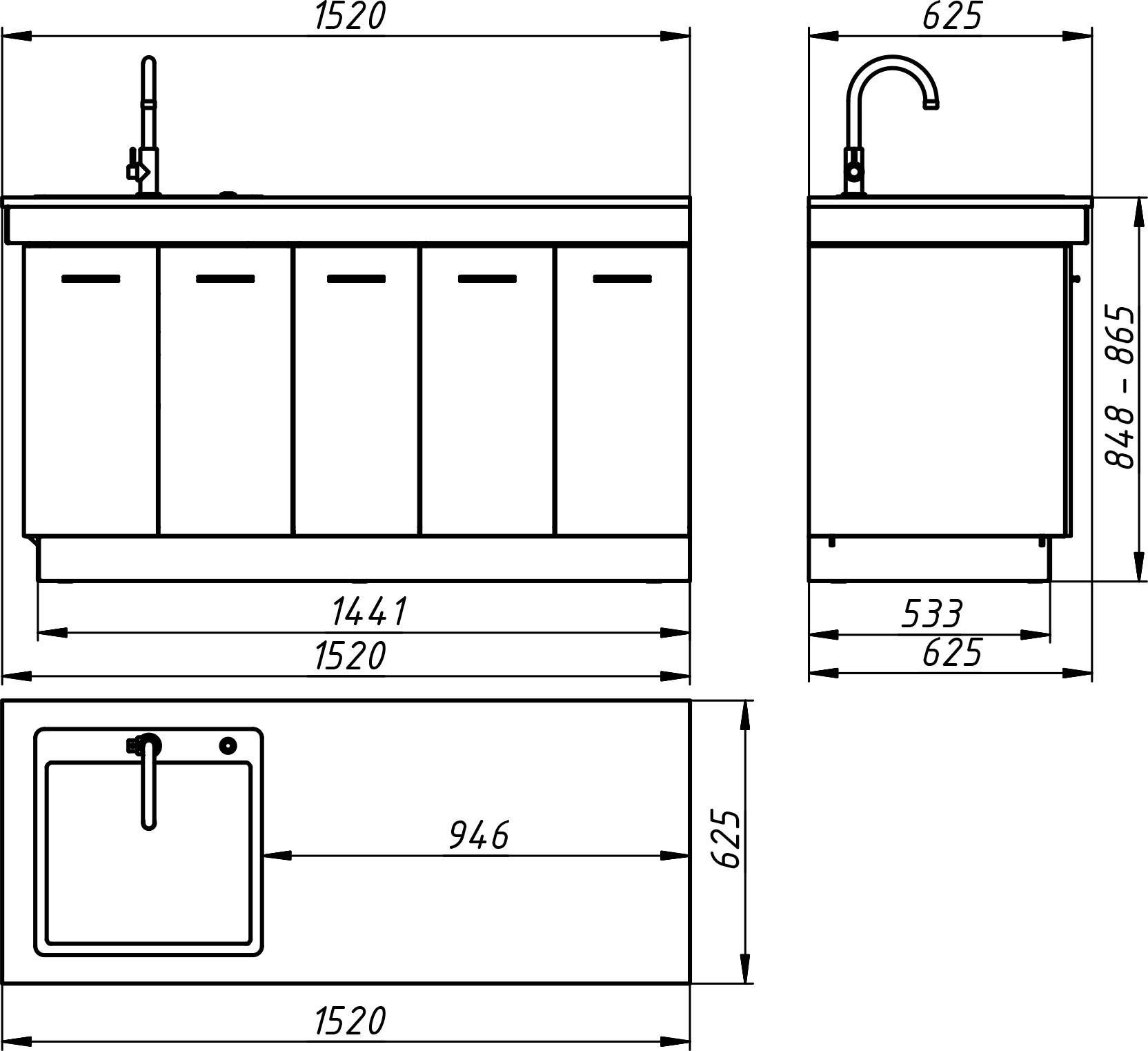 Кінцевий модуль вуличної кухні KUKO L-1500Wa — drawing