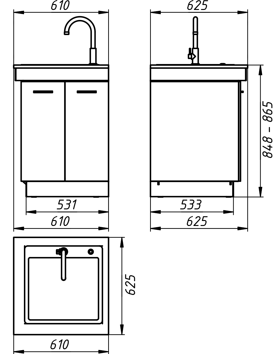 Кінцевий модуль вуличної кухні KUKO L-600Wa — drawing