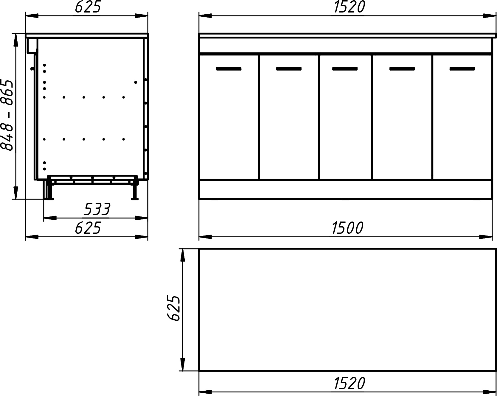 Середній модуль вуличної кухні KUKO M-1500 — drawing