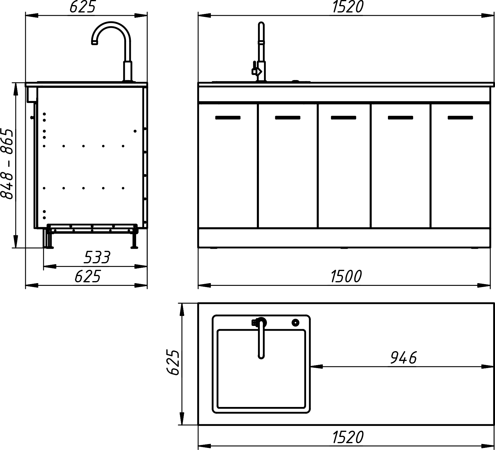 Средний модуль уличной кухни Kuko M-1500Wa — drawing