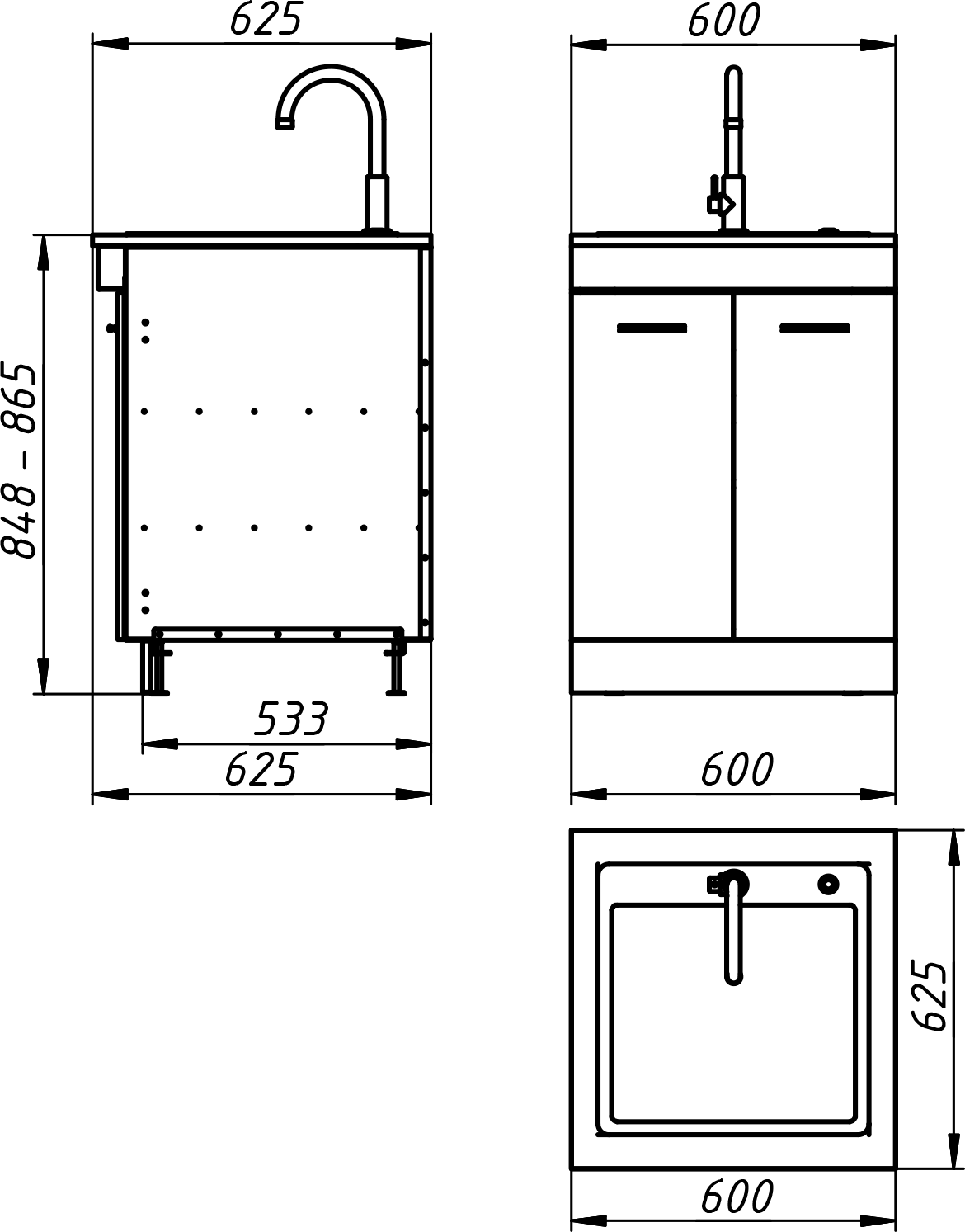 Середній модуль вуличної кухні KUKO M-600Wa — drawing