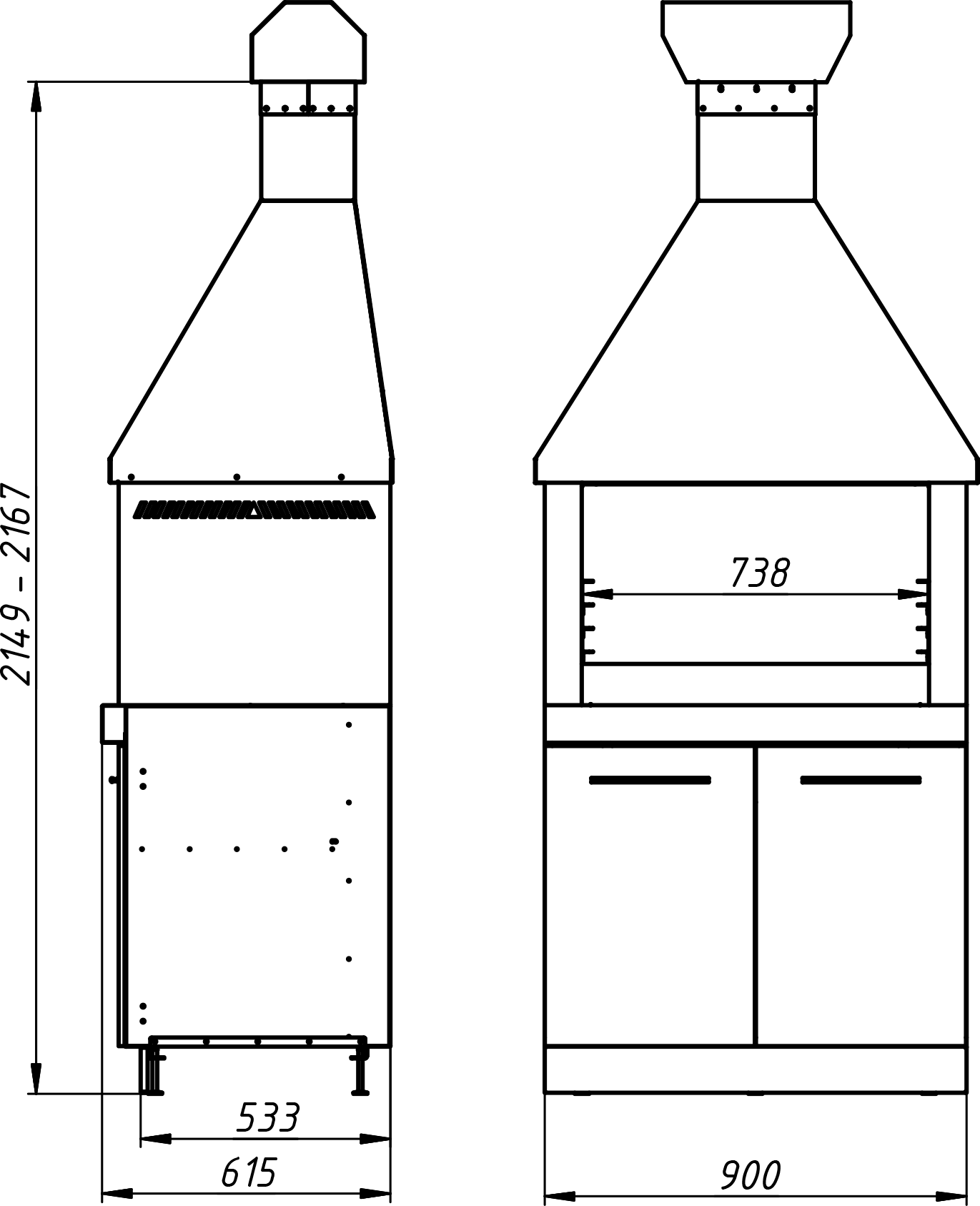 Середній модуль вуличної кухні KUKO Барбекю BBQ-M900 — drawing