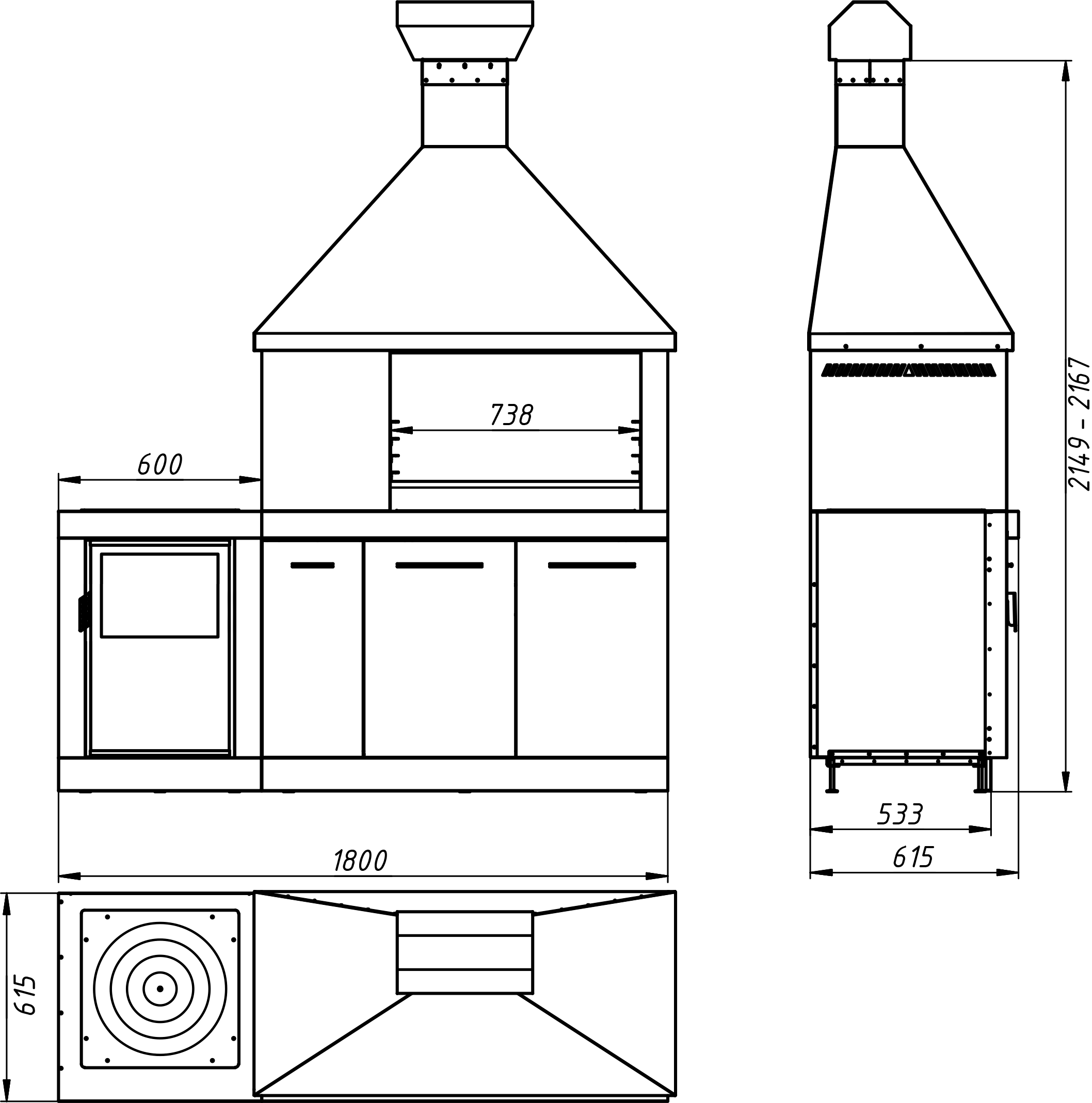 Середній модуль вуличної кухні KUKO Барбекю BBQ-ML1800 — drawing