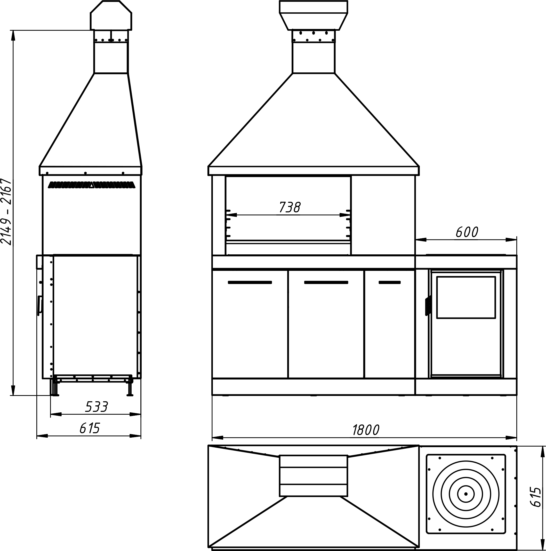 Середній модуль вуличної кухні KUKO Барбекю BBQ-MR1800 — drawing